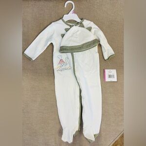 Little Me White and Green Dinosaur Footie